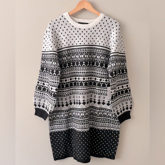 Eloquii Fair Isle Sweater Dress – Black & White, Size 18/20, 37” Long - Picture 1 of 5